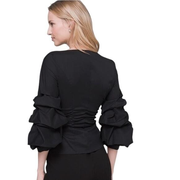 White House Black Market Ruffle Long Sleeve Top in Black - Picture 2 of 5